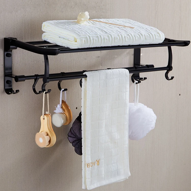 

MOIIO Bathroom Set Accessories Towel Holder Wall Mounted Aluminum Black Folding Towel Racks For Bathroom Blackened Finished