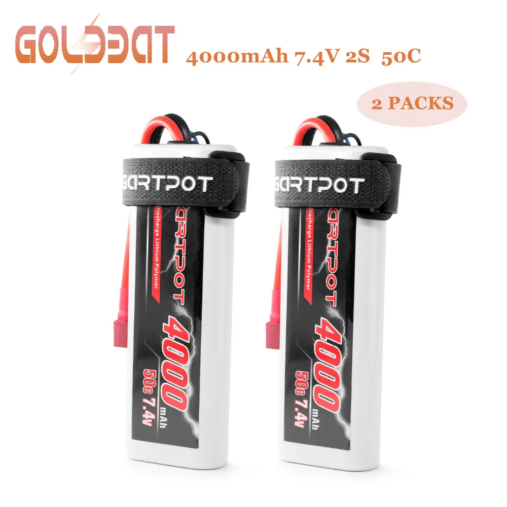GARTPOT 7.4V RC Lipo Battery 4000mAh 2S 50C Lipo Pack with Deans Plug for RC Car RC Truck RC Boat RC Hobby RC Quadcopter 2packs