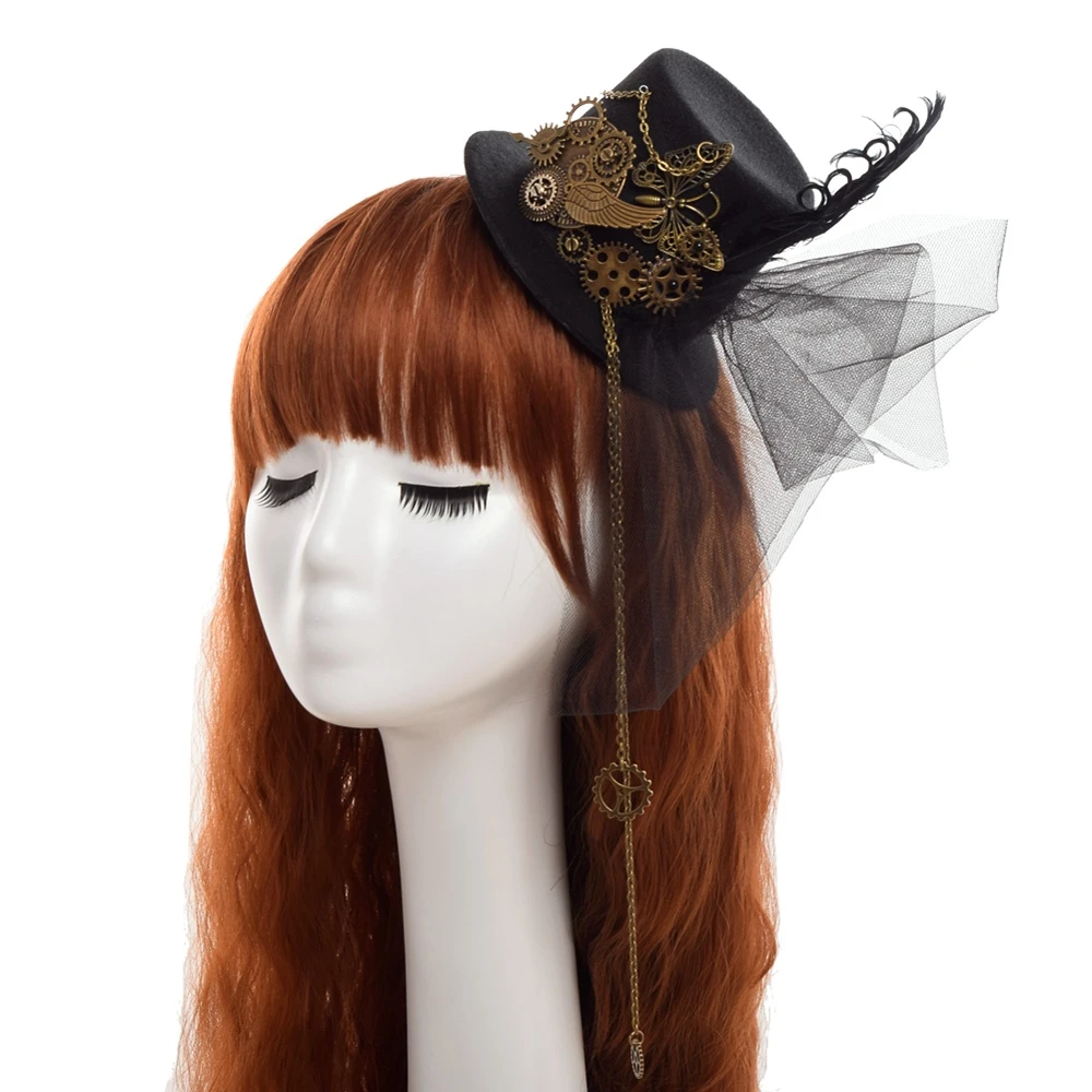 Gothic Women Cross Red Mini Hat Hair Clip Hairpin Vintage Lady Headwear