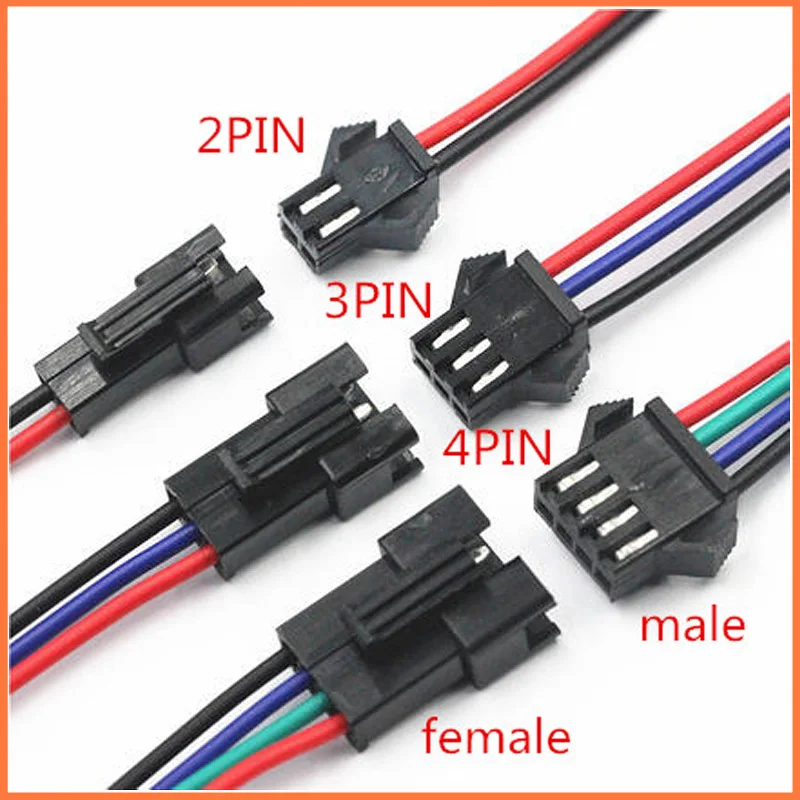 

30pairs/lot 20cm/pcs 40cm/pair JST 2pin 3pin 4pin LED connecting wire male and female plug connector Terminals cable