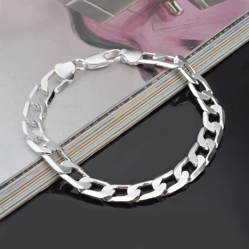 

8mm Silver Link Rope Chain Bracelets with Lobster 925 Stamp Bracelet European Style Snake Chain Fit DIY Charm Jewelry Never Fade