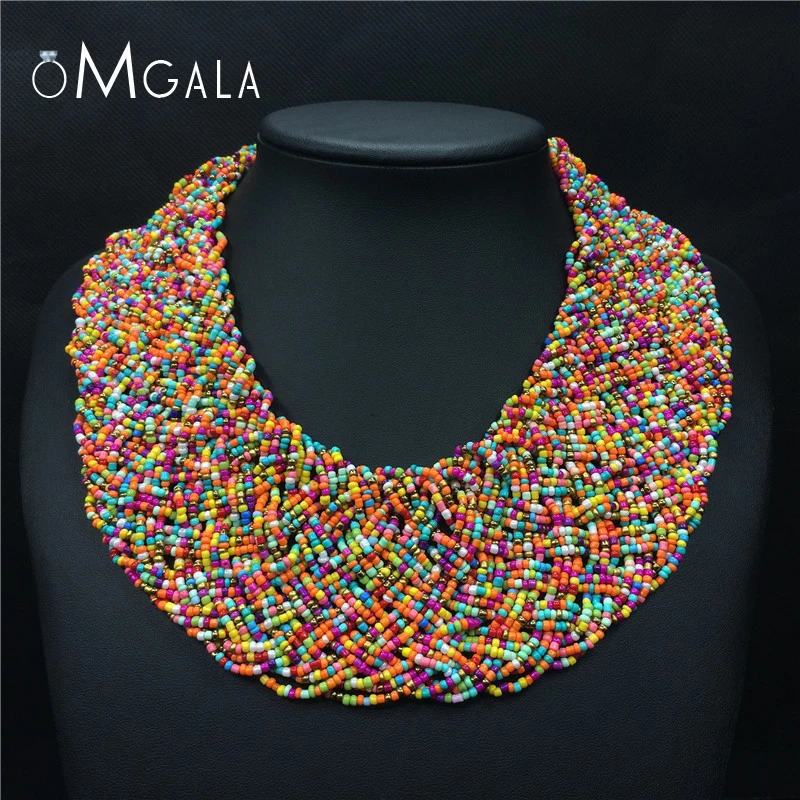 

OMGALA Handmade Beads Necklaces Bohemia Exaggerated Necklace Ethnic Boho Bohemian Wide Choker Necklaces Women Accessories