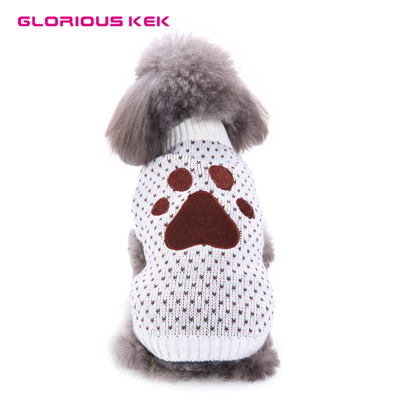 GLORIOUS KEK Dog Sweaters for Small Dogs Fall/Winter Embroidery Paw Dog