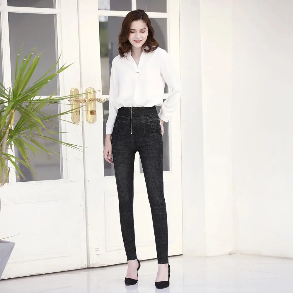 Summer European and American women's clothing light high waist jeans button, zipper small feet pencil pants zipper trousers Summer European and American women's clothing light high waist jeans button, zipper small feet pencil pants zipper trousers