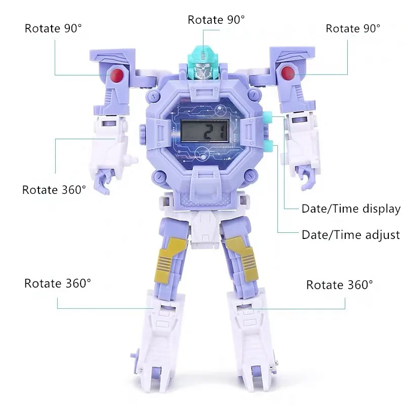 Мультфильм дети игрушки часы-Трансформеры Робот Электронные часы робот-трансформер 360°Ratation дата время регулировки головоломки игрушки