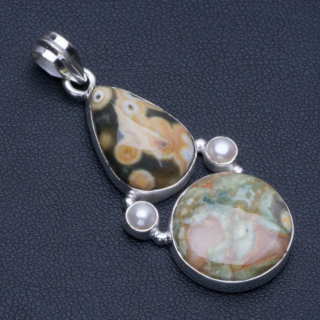 Natural Mystical Topaz,River Pearl and Peridot Punk Style 925 Sterling Silver Pendant 2 1//4 P0162