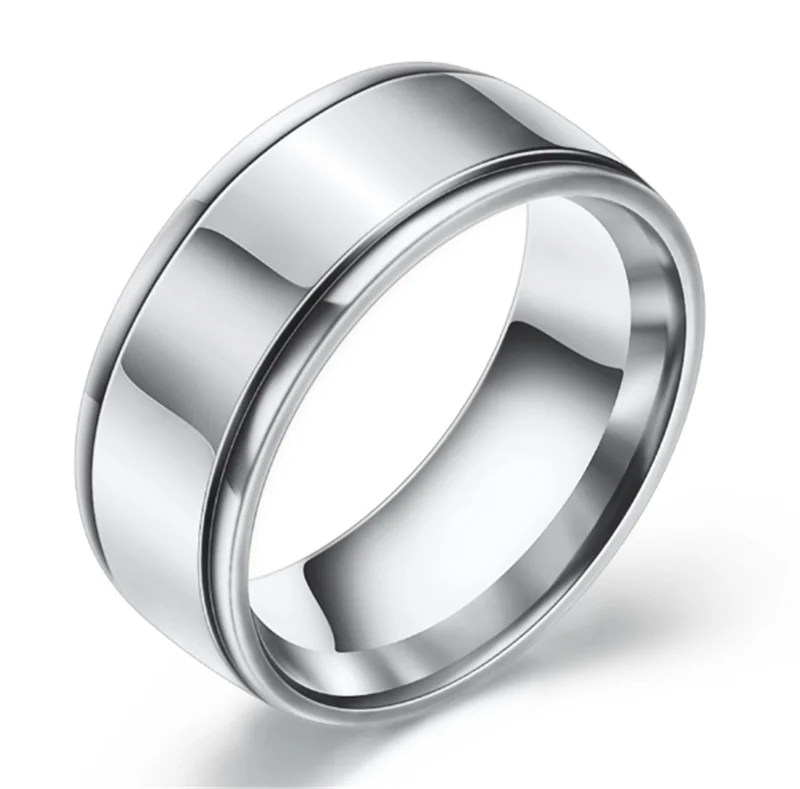 Черное, золотое, серебряное кольцо из нержавеющей стали, модное мужское кольцо на указательный палец, 8 мм, широкое круглое декоративное кольцо, никогда не выцветает, на заказ - Цвет основного камня: 1399Silver