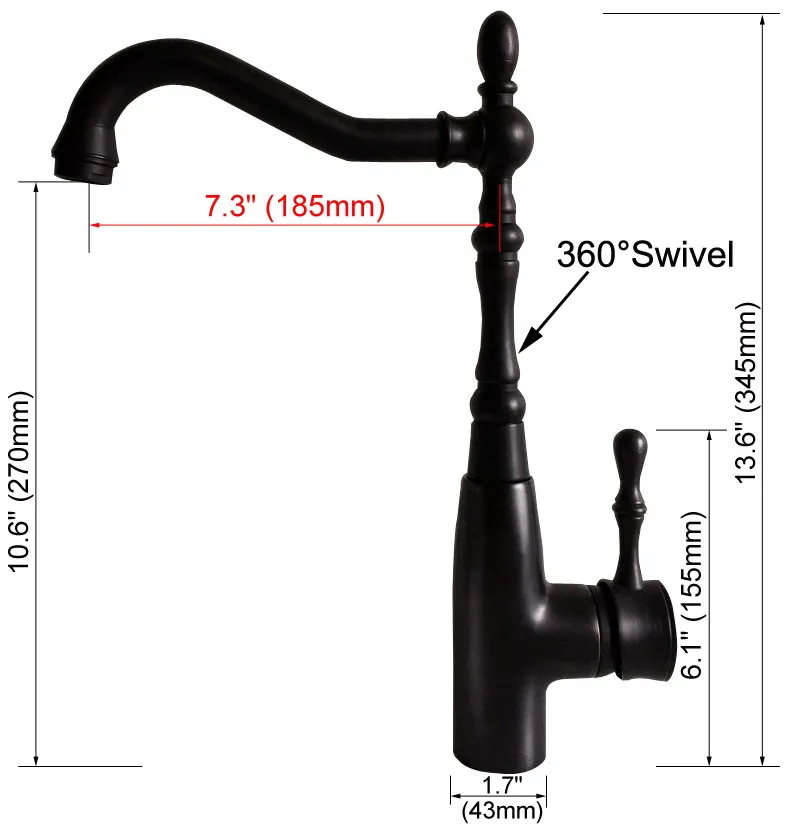 Kitchen Wet Bar Bathroom Vessel Sink Faucet Black Oil Rubbed Bronze One Handle Swivel Spout Mixer Tap Single Hole mnf378