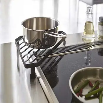 

Black White Tabletop Tripod Storage Rack Kitchen Seasoning Pot Organizer Single Layer Wrought Iron Condiment Holder Shelf