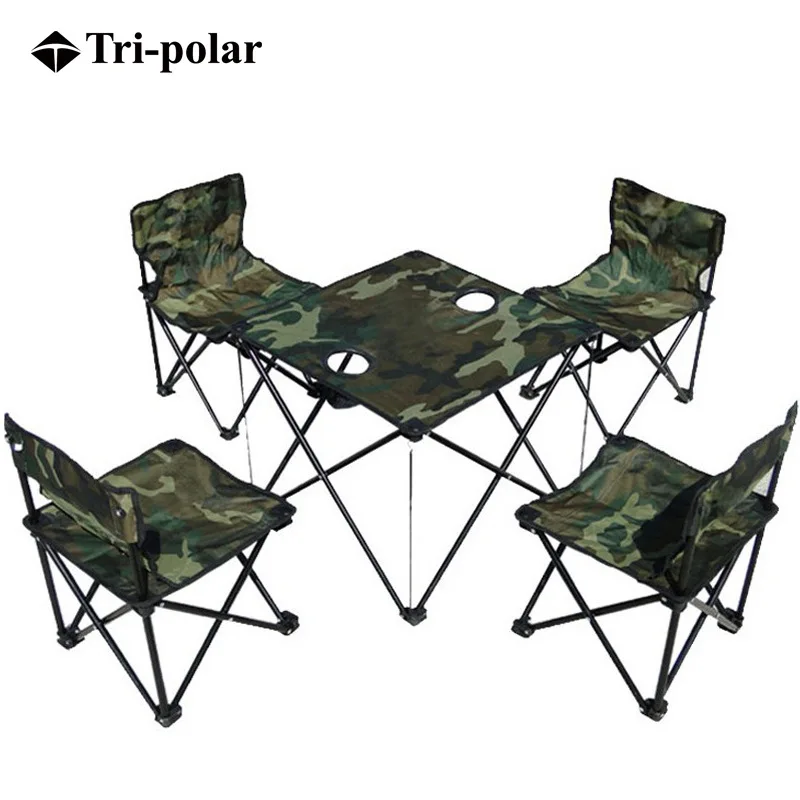 

BBQ Table Chair 5Pcs/Set, Camouflage Detachable Camping Aluminium Alloy Extended Chair, Folding Fishing Table Chair TP8802