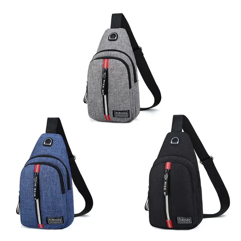 

Men Fashion Outdoor Sport Sling Shoulder Small Bag with Earphone Hole Multifunction Crossbody Chest Pack