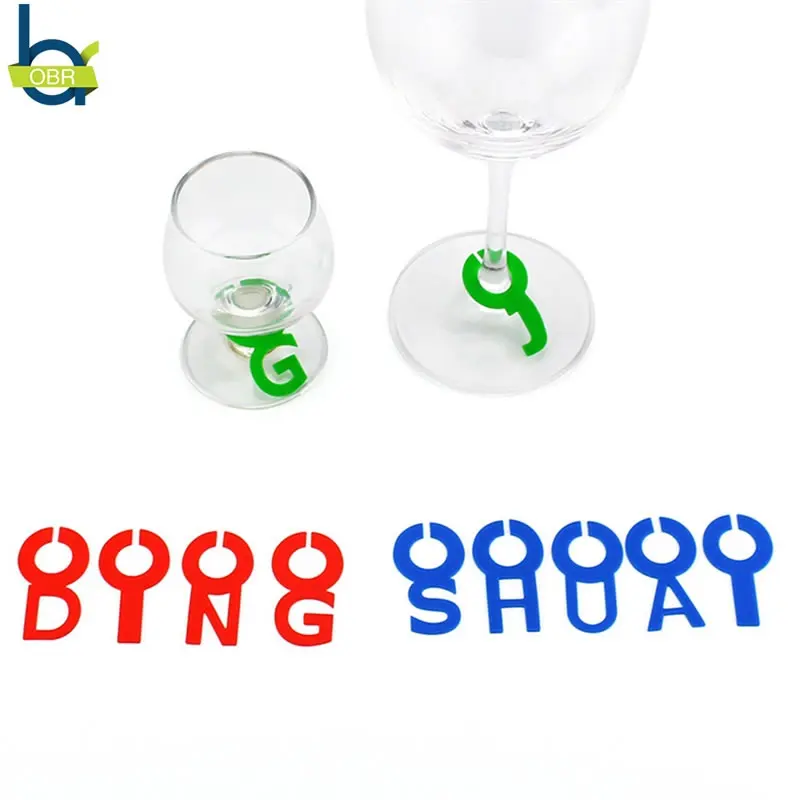 

OBR 26Pcs Silicone Letter Label Party Dedicated Tag Suction Cup Wine Glass Rubber Wine Glasses Recognizer Marker Tea Bag Holder