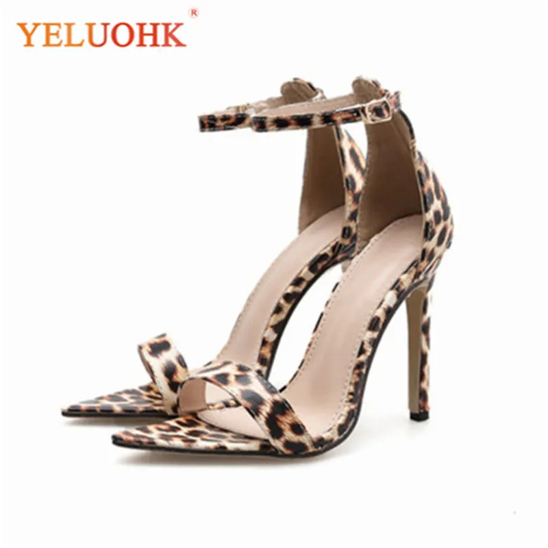 

35-40 Leopard High Heel Sandals Women 2019 Summer Shoes 11.5 CM Women Sandals Heel