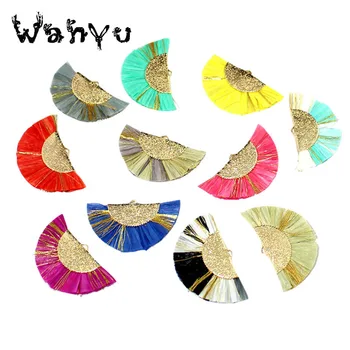 

Handmade DIY Tassels Copper Lafite Grass Fan-shaped Tassel Pendant Tassels Garment For DIY Making Craft Jewelry Accessories