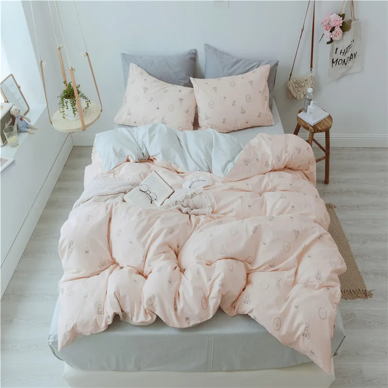 

2018 Cartoon Rabbit Bedding Set 100% Cotton Fabric Twin Queen King Size 3/4Pc Print Duvet Cover Flat Sheet Pillowcases