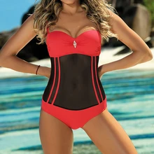 Женский пуш-ап бикини с сеткой патч бандаж монокини кристалл купальник купальный костюм Раздельные купальники