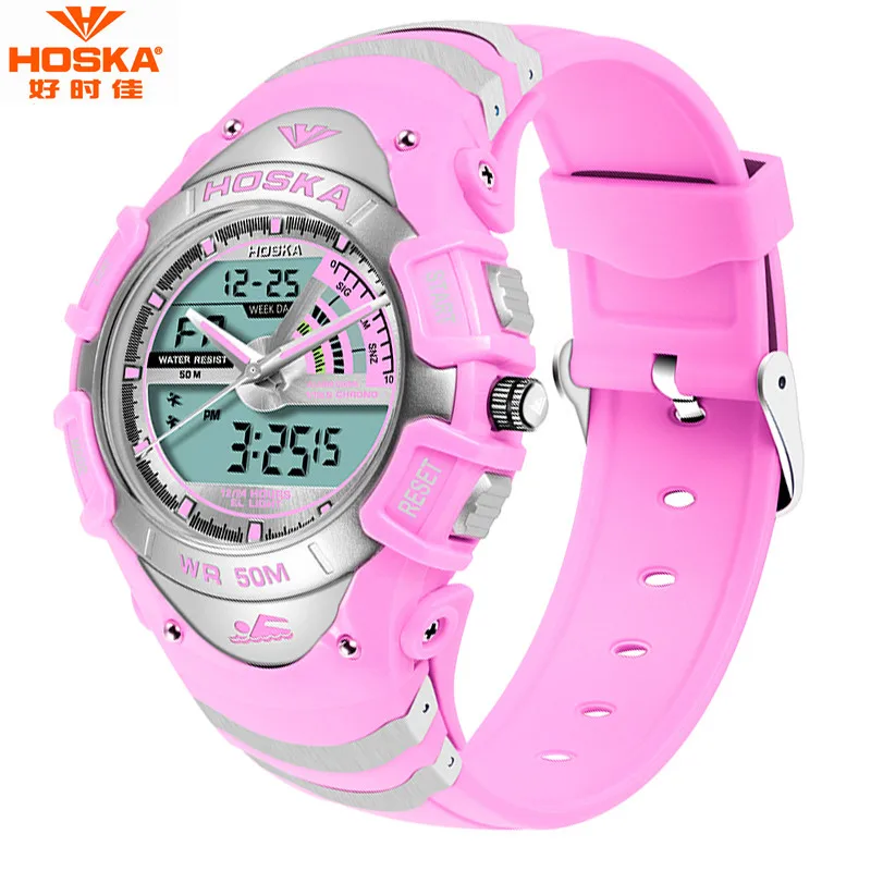 HOSKA Dual Display Wristwatches 2016 Women 50M Waterproof Digital Quartz Watch Men s Military Sports Watch
