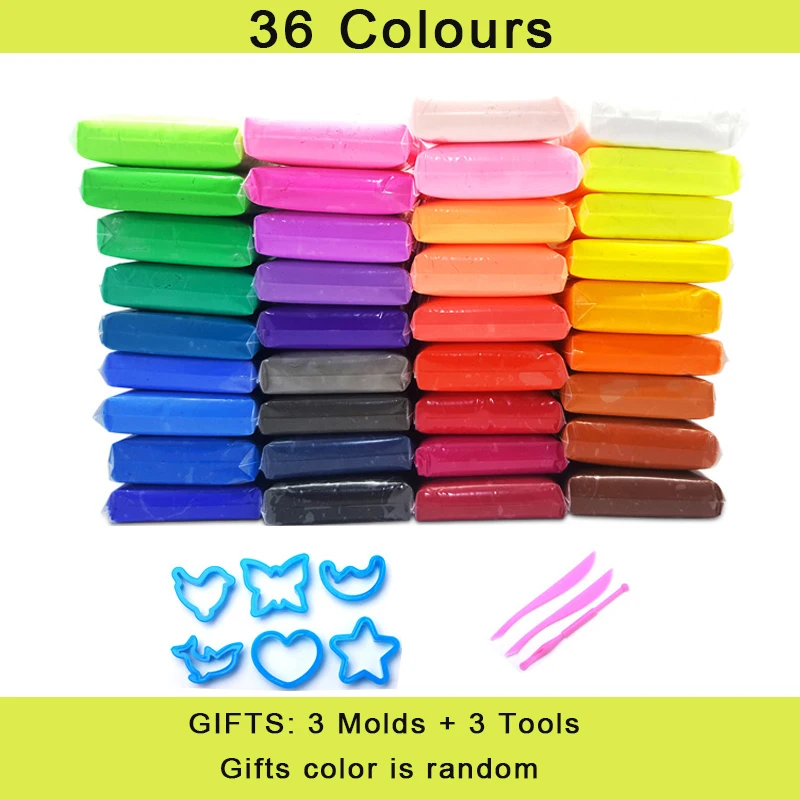 36 Colors Polymer Air Dry Clay Modeling Super Light Clay with 3 Tools Plasticine 