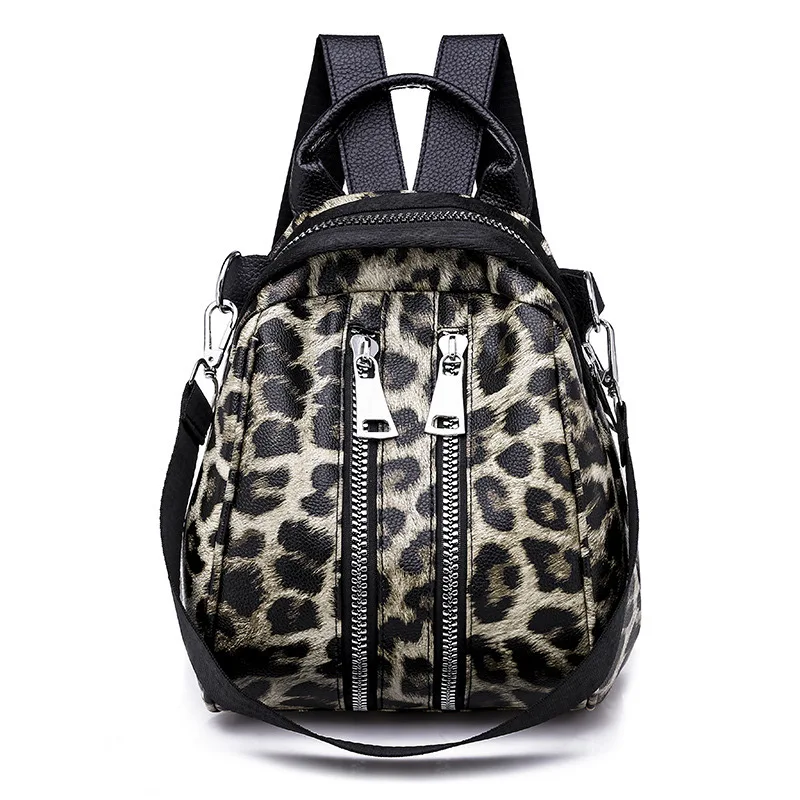 

New Women Leopard Print Backpack Female High Quality Leather Travel Bag Ladies Casual Single Shoulder Bag Daypack Hot Sale