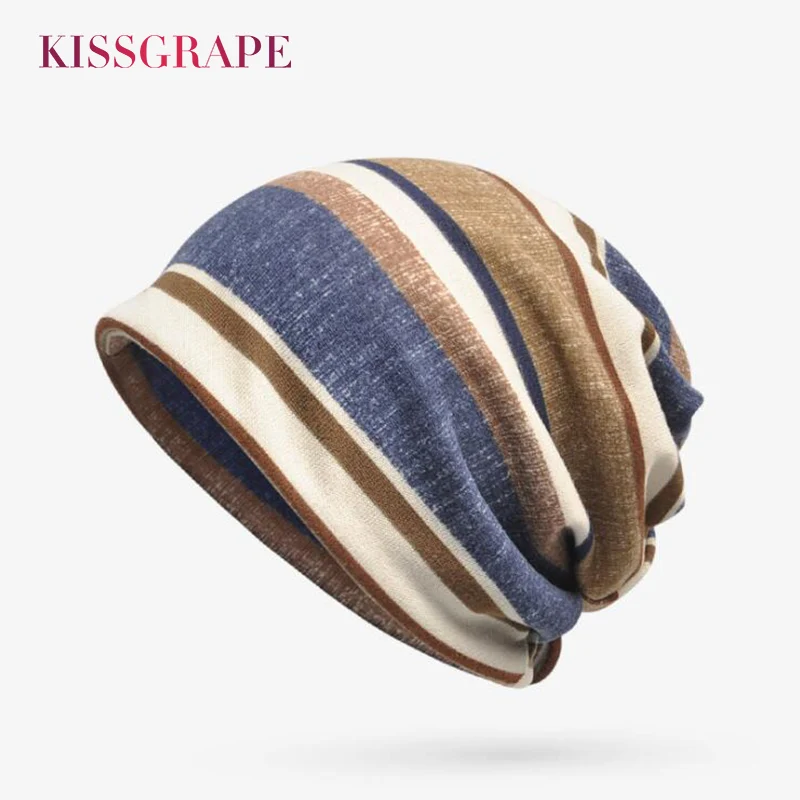 

2018 Spring New Striped Beanies for Men Unisex Summer Thin Knitted Beanie Men's Multifunction Hedging Cap Hats for Male Kerchief
