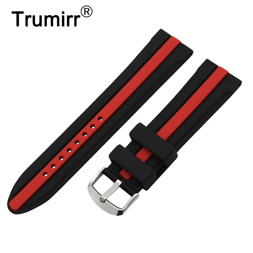 

20mm 22mm 24mm Silicone Rubber Watch Band for Diesel Stainless Tang Buckle Wrist Strap Bracelet Black Red + Spring Bar + Tool
