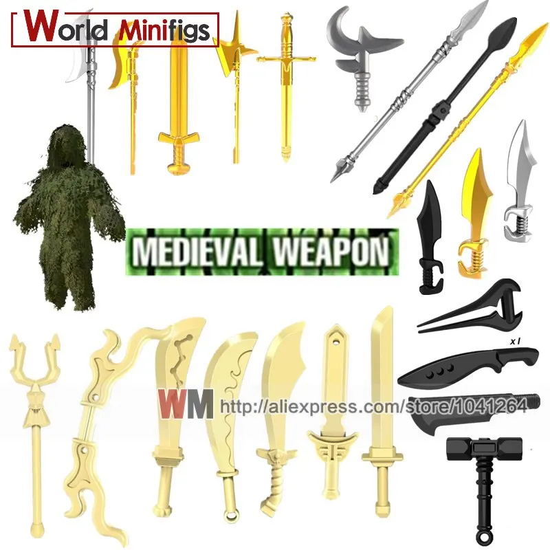 

10PCS/Lot Legoings Minifigured Pirate Robbers Machete Medieval Weapon PGPJ Building Block Figure Model Troop Toys For children