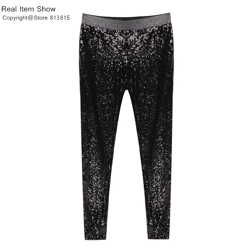 Colysmo женские брюки с блестками, блестящие металлические брюки, женские брюки с блестками, обтягивающие женские брюки, Стрейчевые брюки-карандаш с высокой талией - Цвет: Black