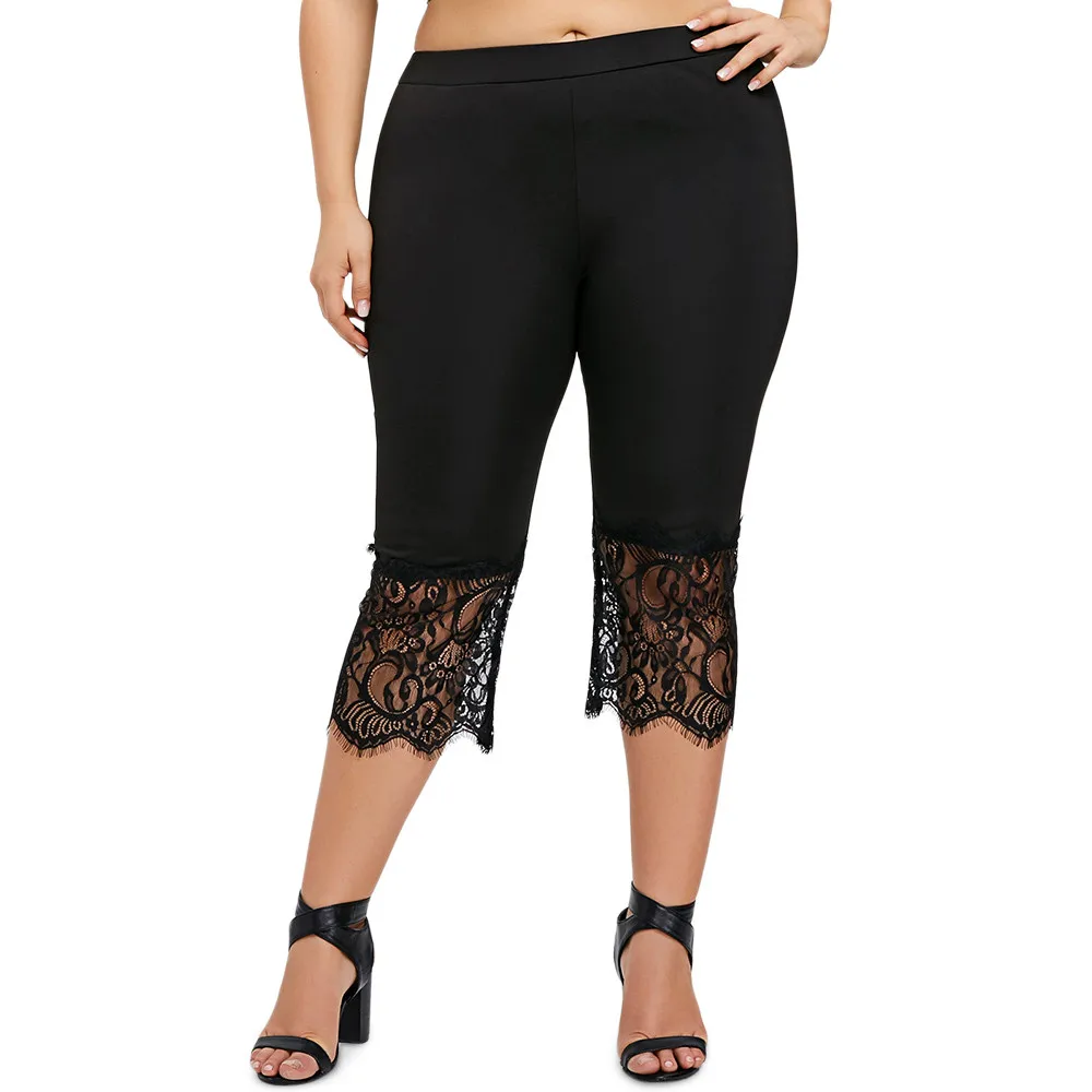 Women Plus Size Hot Pants Calf Length Pants Loose Sport Lace Yoga ...