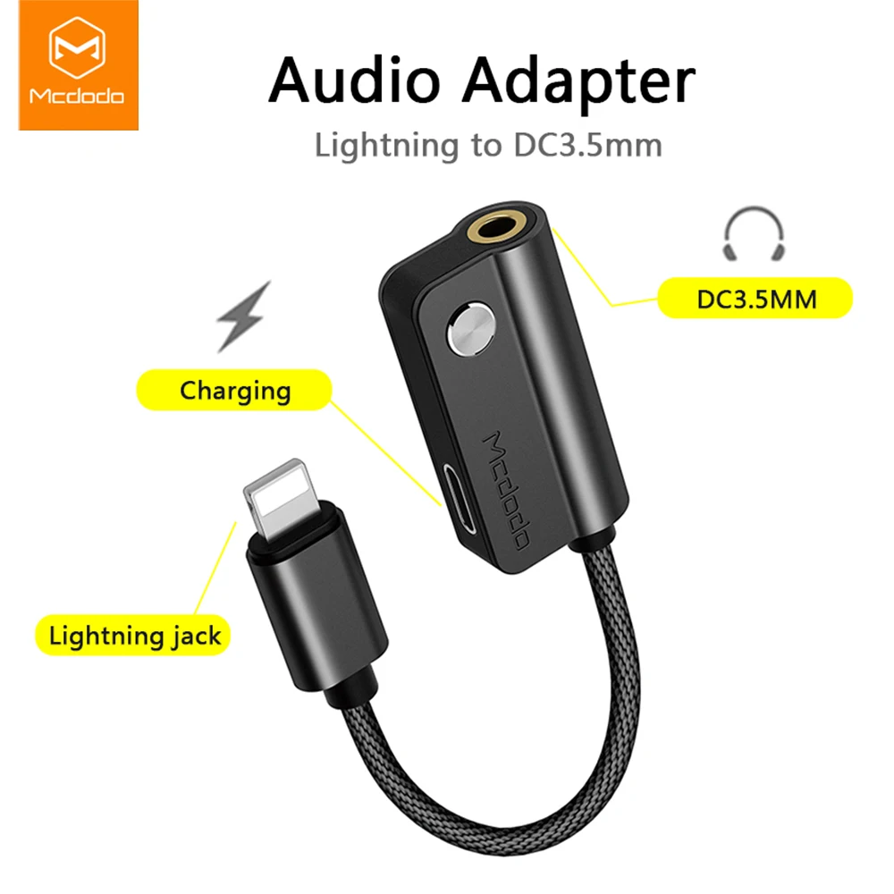 

MCDODO Audio 2 in 1 Adapter for iPhone 7 8 Plus X Cable Splitter for iPhone to 3.5mm Jack With charging iPhone Aux Cable iOS 11