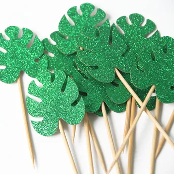 

12pcs Monstera Leaf Cake Toppers Tropical Palm Leaves Cupcake Topper Birthday Wedding Party Cake Decorating Baking Supplies
