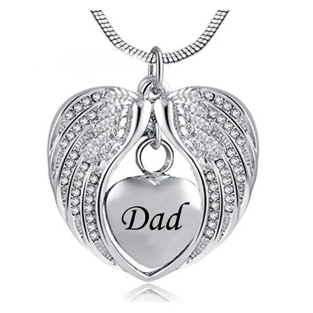 

LKJ001 Angel Wing Hold Mini Heart Stainless Steel Cremation Necklace-Engraving Dad/Mom/Son Hold Loved Ones Ash Keepsake Jewelry