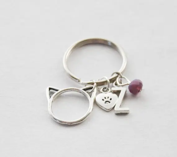 

Cat Keychain, Cat Lover Gift, Pet Loss Gift, Kitten Keychain, Cat Jewelry, Kitty Accessories, Silver Birthstone Jewelry