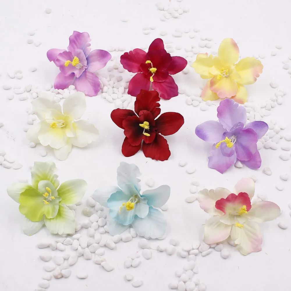 Новые 5 шт/партия искусственные тайские Орхидеи Шелковые головки цветов 6,5 см для Свадебная заколка для волос украшение цветочный