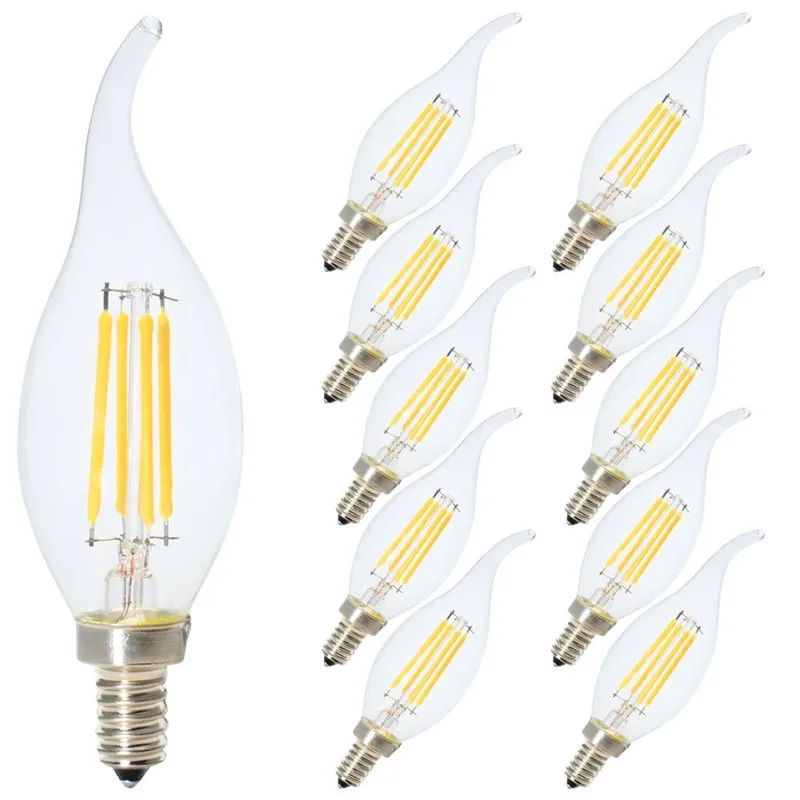 

10pcs 4W C35L E14 Led Filament COB light Decorative Led Lights AC220-240V C35 COB Edison Bulb 6W LED for Chandelier Lighting