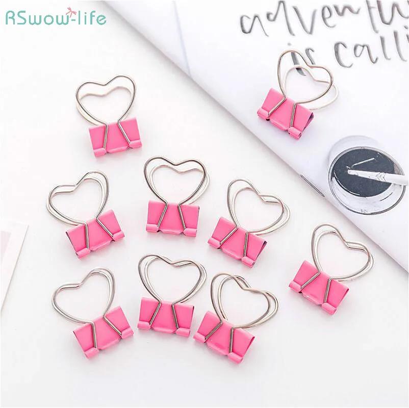 

5PCS Pink Love Long Tail Folder Student Paper Folder Bill Folder Mini Cute Clip Metal Solid Food Seal Clamp Office Home Kitchen