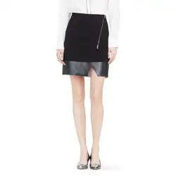 2018 новый черный Sloid Colore Короткие мини раскосые юбка на молнии Для женщин линии Стиль Юбки Хлопок кожа сшивание WQZ26960