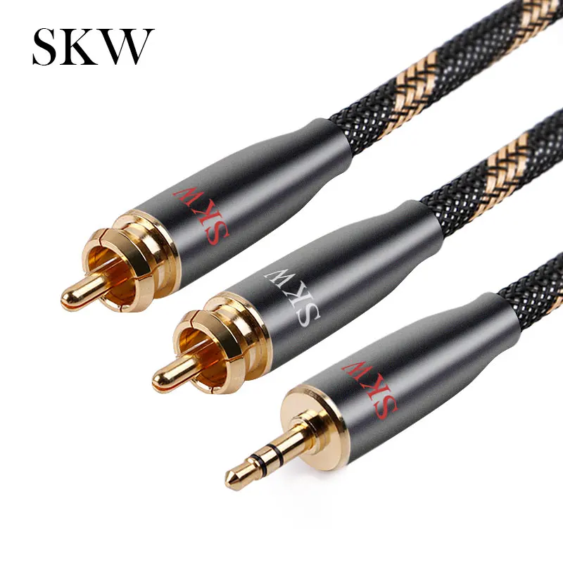 SKW аудио кабель 2 RCA 3 5 мм Jack 6N OCC 1 м 8 10 для домашнего кинотеатра DVD усилитель