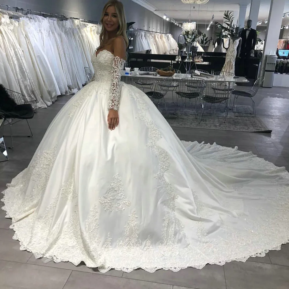 Vestido de Noiva/роскошное милое бальное платье принцессы Свадебное из атласа с