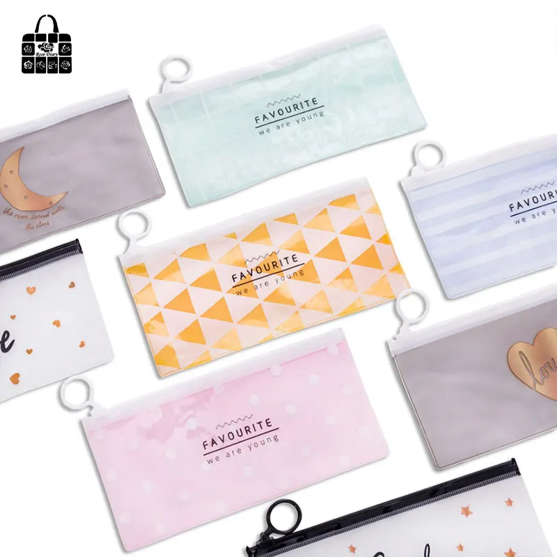 

Rose Diary fashion fresh PU Waterproof Cosmetic Bag Student Stationery bag translucent Pen Bag Handbag school supplies Gift