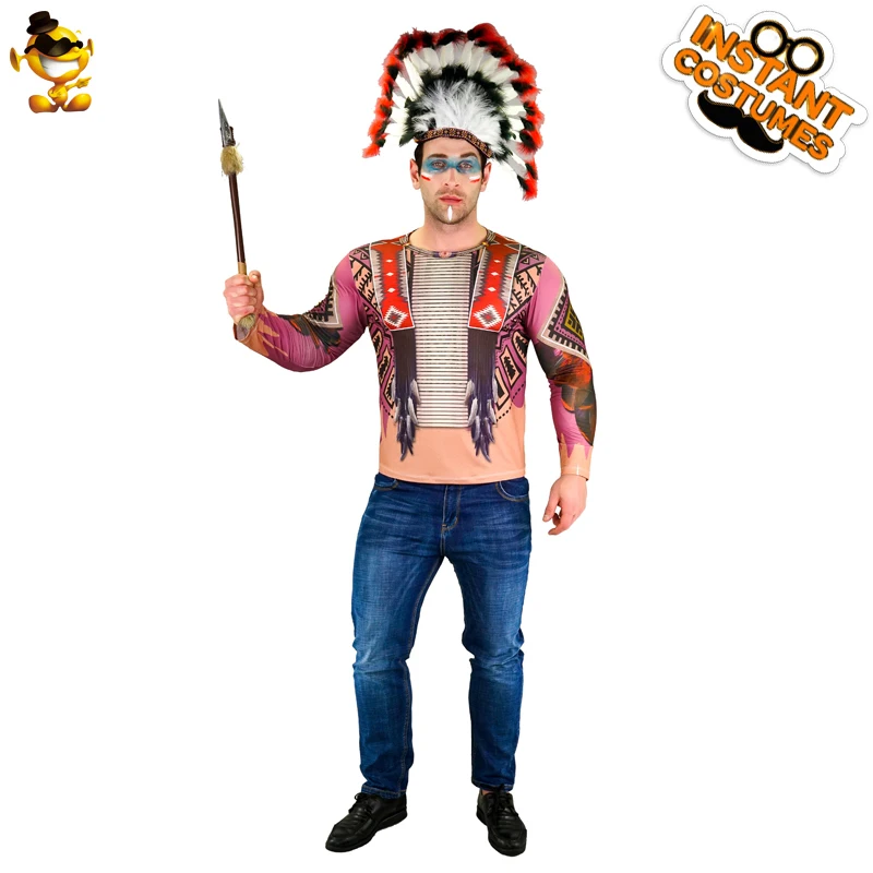 Vintage T-Shirt,Native American Warrior Fashion Personality Customization