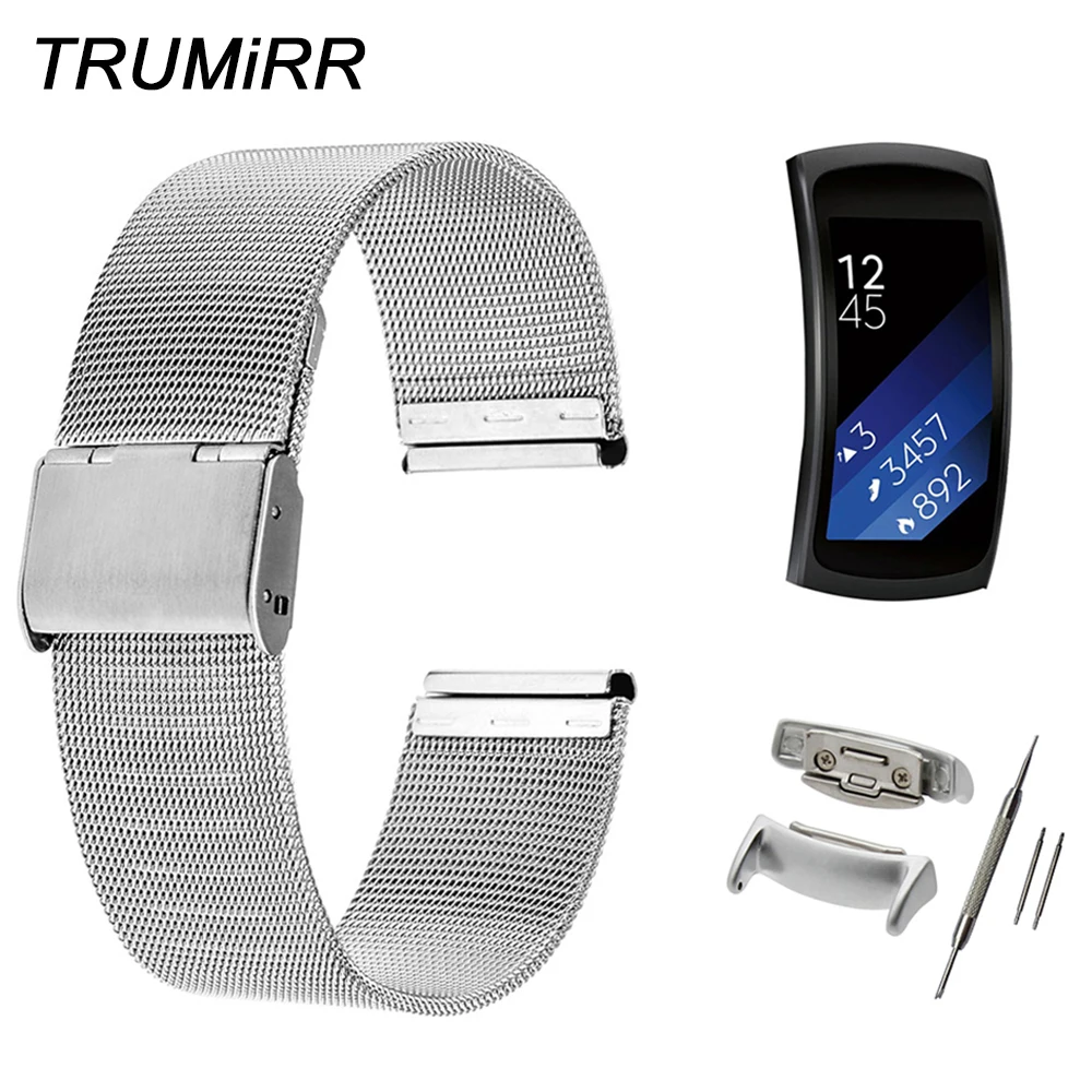 

18mm Milanese Watchband with Adapters for Samsung Gear Fit 2 SM-R360 Smart Watch Band Stainless Steel Strap Wrist Belt Bracelet