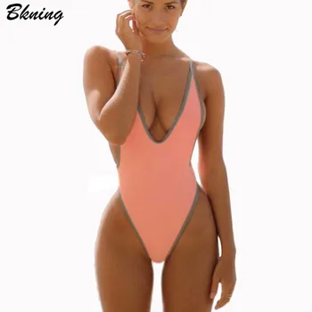 

Bkning Thong Swimsuit One Piece Swimwear Women Swimming Suit Female Bathing Suit High Cut Monokini Sexy Beach May Swim Suits