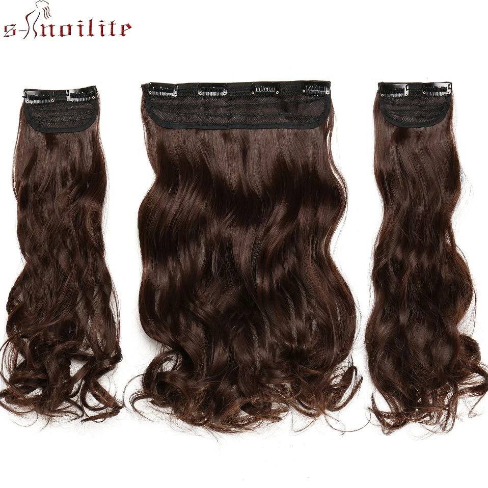 

S-noilite 20" 3 Pcs/set Clips In Hair Extensions Long Curly Synthetic Hairpieces Real Natural Clip In extension hair For Women