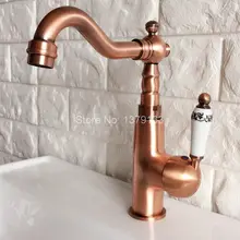 Поворотный носик водопроводной воды Античная Красный Медь Одной ручкой на одно отверстие Кухня раковина и Ванная комната кран бассейна смесителя anf411