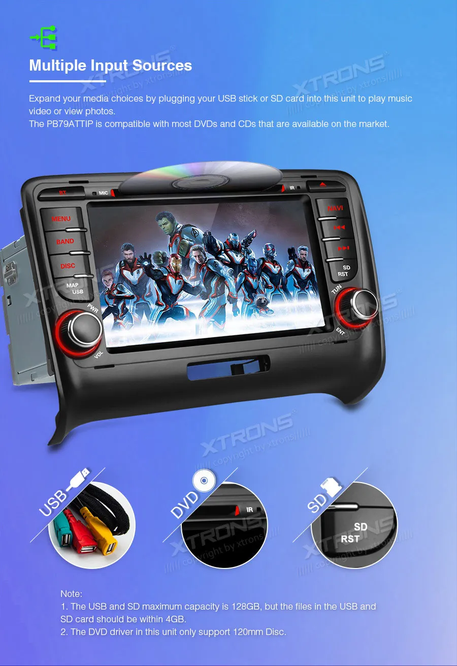 Perfect XTRONS 2 Din 7" Android 9.0 Octa Core GPS Navigation Radio Car DVD Player for Audi TT MK2 8J 2006 2007 2008 2009 2010 2011 2012 13
