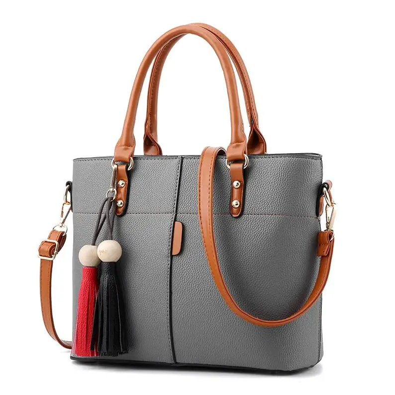 Yogodlns Большая вместительная сумка-тоут с кисточками женская сумка из мягкой кожи женская сумка через плечо сумка-мессенджер Женская сумочка на плечо - Цвет: Dark gray