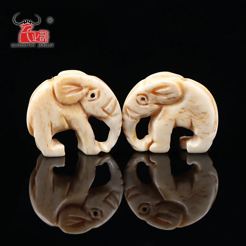 3PCS Handmade Carved Yak Bone Elephant Beads for Jewelry Making Beads