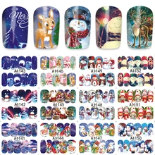 FWC 12pcs/Sheet Xmas Deer Snowman Water Transfer Nails Art Sticker Manicura Decal A1141-1152