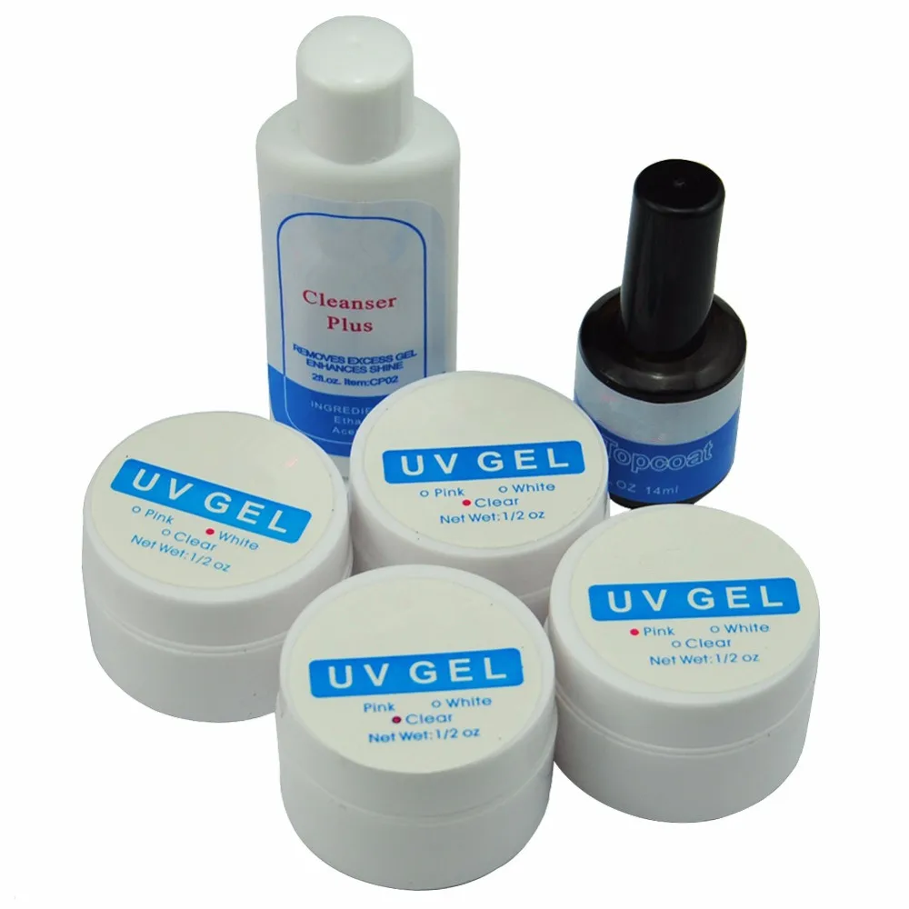 UV GEL Nail Kit Gels Polish Topoat Cleanser Plus Tips Nail Art Tools