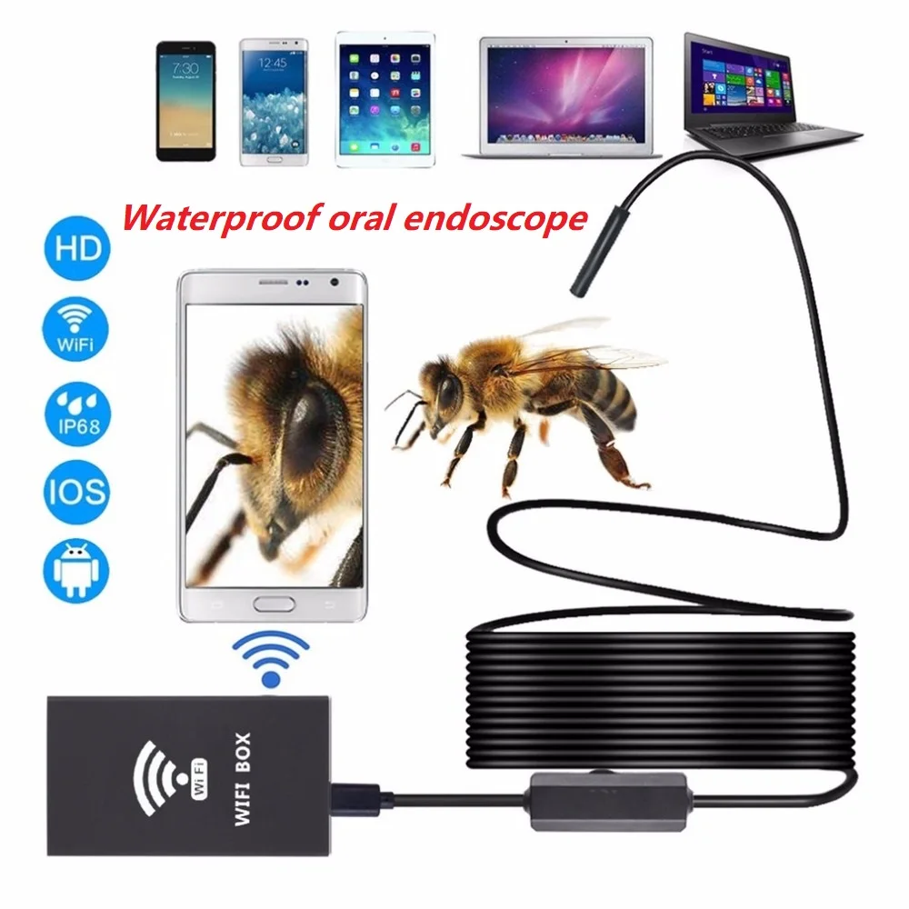 

F140 5.5mm WIFI Endoscope 1m 2m 3.5m 5m 10m Hard Cable With Adjustable Light Button Black Waterproof Oral Endocope Camera Hot